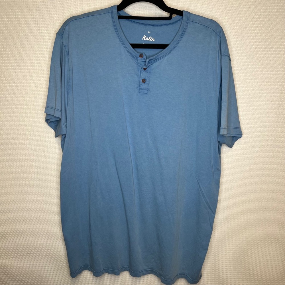 Katin Mens XL Blue 100% Organic Cotton Short Sleeve Henley T-Shirt